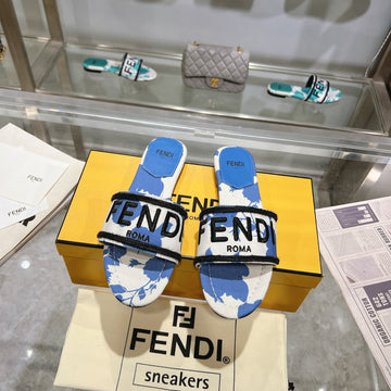 Ff Women Signature Slides Blue White Canvas Slide