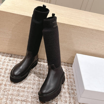 LV Celine Margaret Chelsea Boots Dark Brown Calfskin And Woolen Fabric 532986