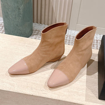 Alaïa 2025 Ankle Boot With Patent Leather Cap Toe Tan Nude Suede 556087