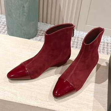 Alaïa 2025 Ankle Boot With Patent Leather Cap Toe Red Suede 556088