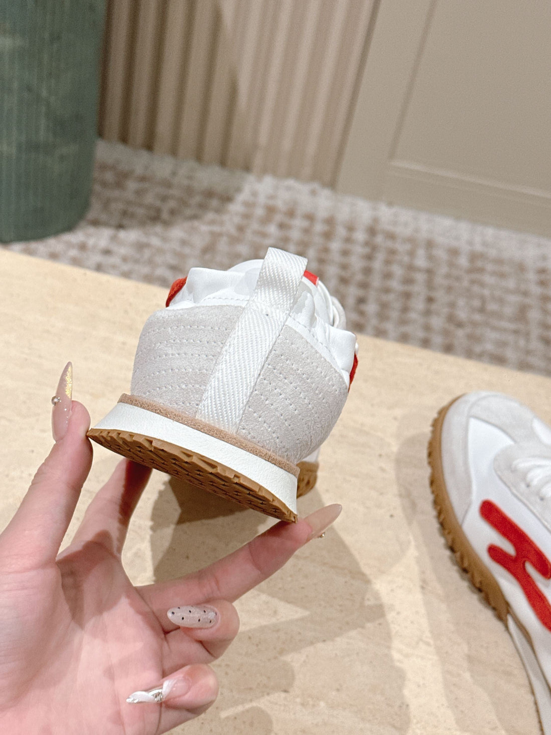 Hm Jet Sneaker White Light Grey Red Suede Calfskin 583756