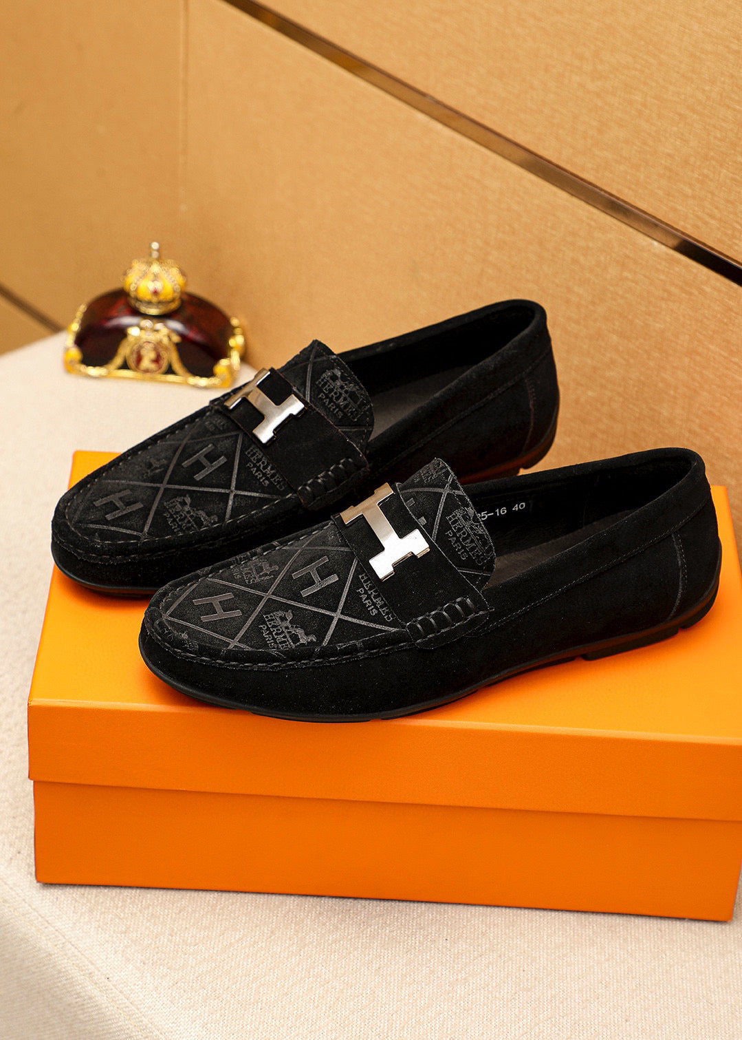 Hm Men's Loafer Black Cowhide Embossed 709719