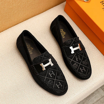 Hm Men's Loafer Black Cowhide Embossed 709719
