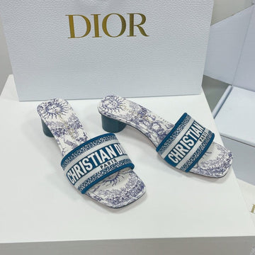 CD Dway Slide 35 White Blue Cotton Embroidery Sun Motif