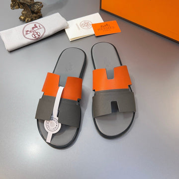 Hm Oran Slippers In Gray And Orange Cowhide 735645
