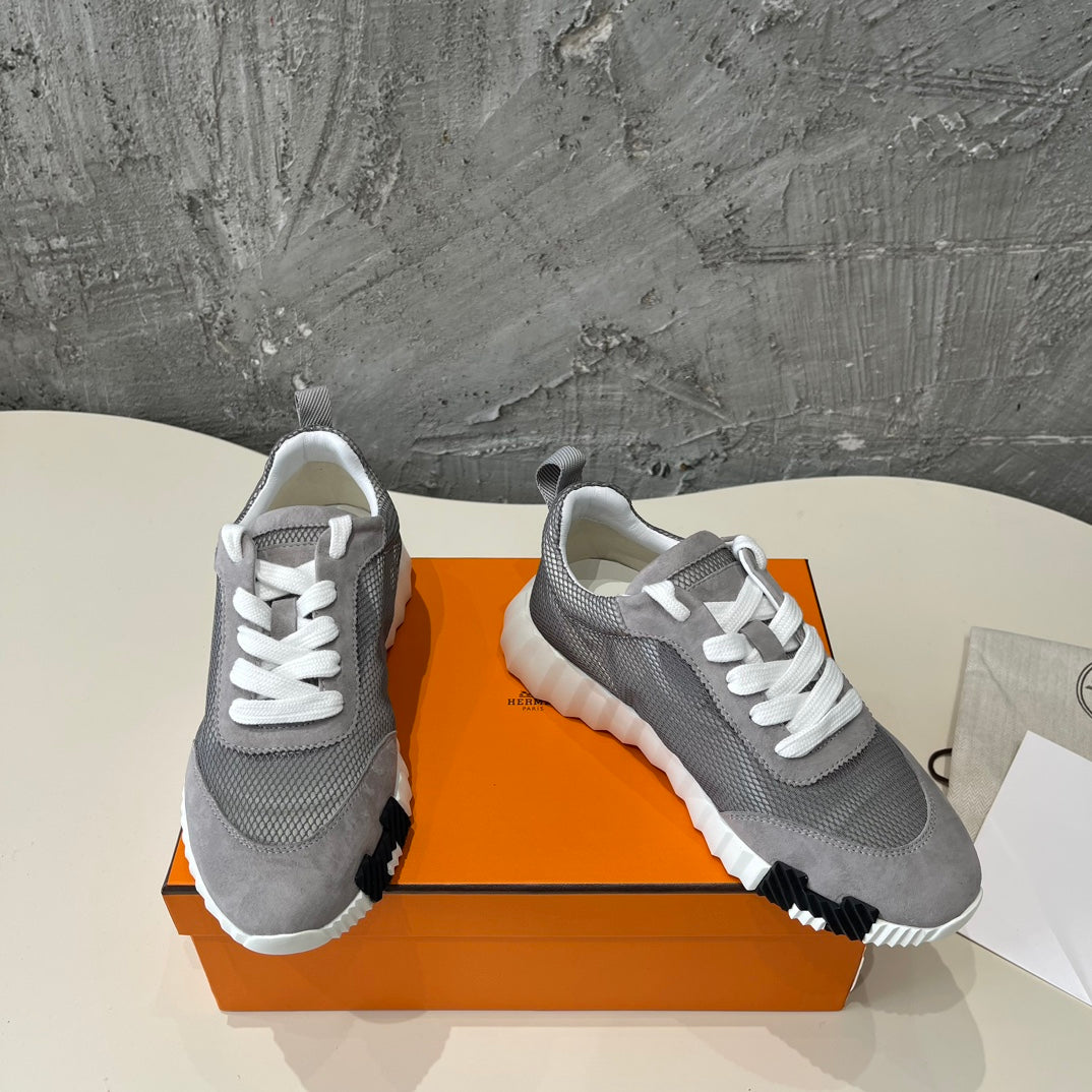 Hm Bouncing 35 Sneakers Grey Mesh Transparent Canvas & Suede Goatskin H Black Light Brown
