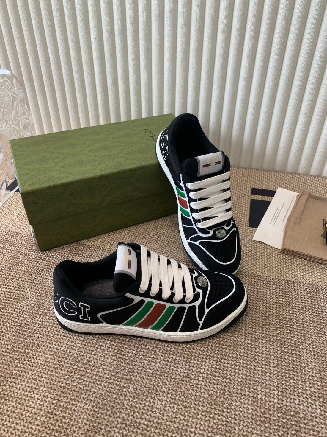 GG Screener Sneaker With Web Black Calfskin