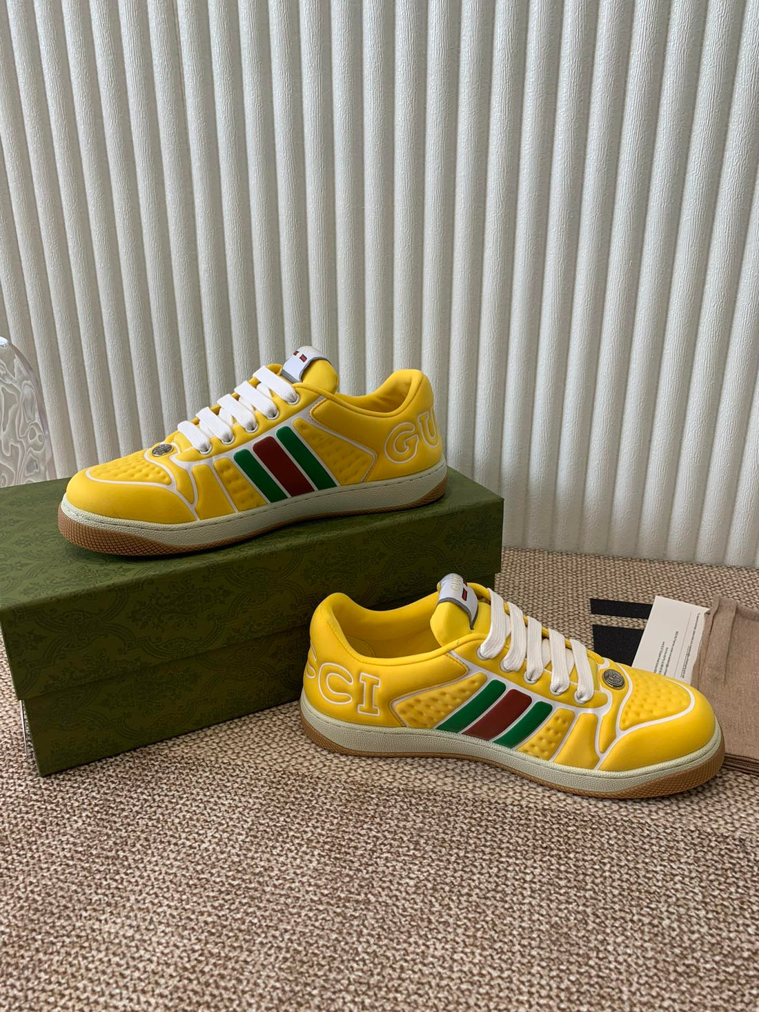 GG Screener Sneaker With Web Lemon Calfskin