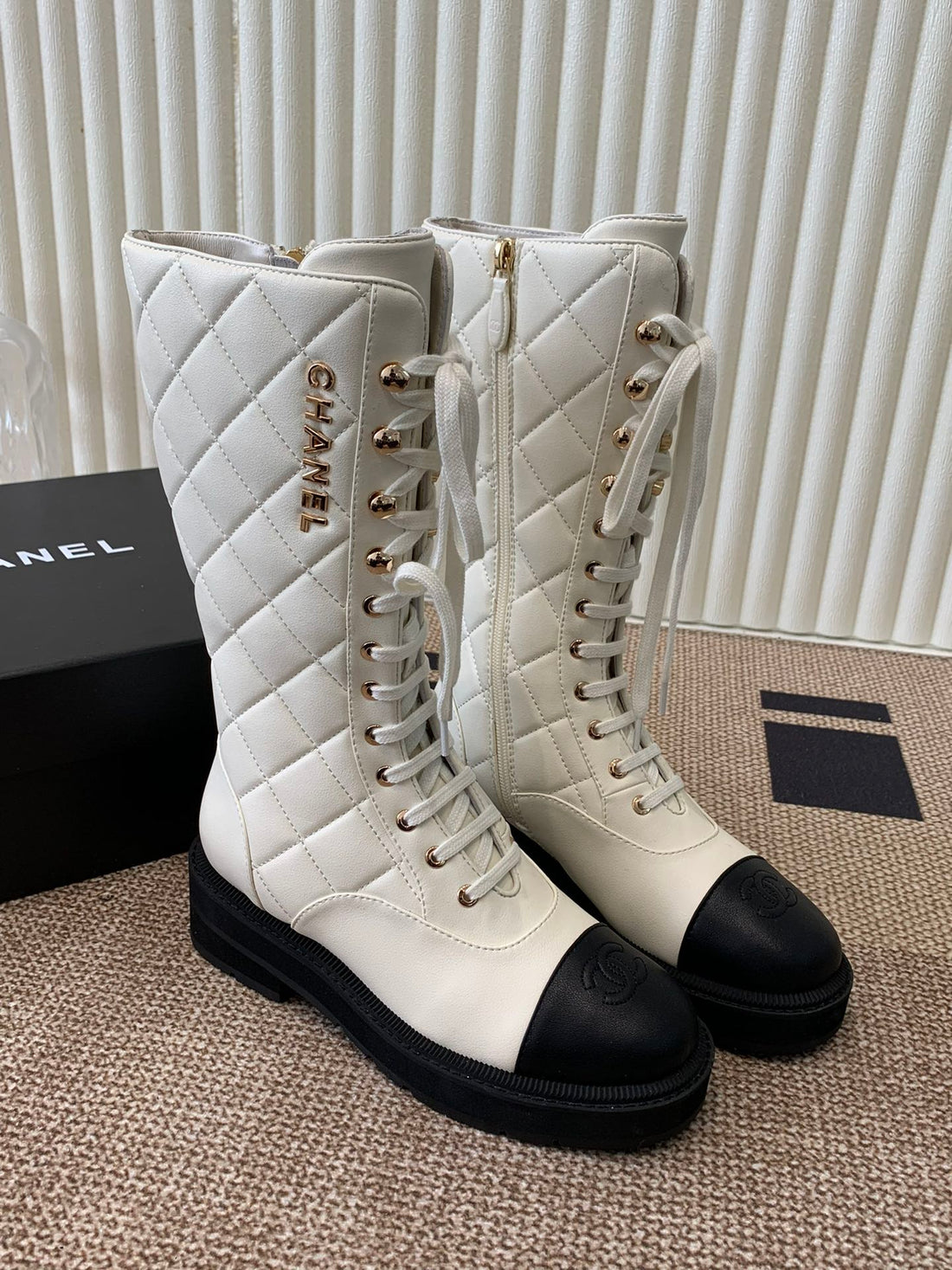 Chanel Electric Show Boot Cream And Black Leather 507522