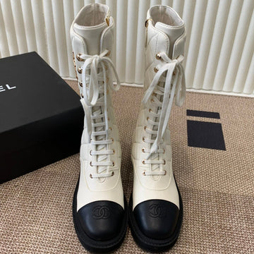 Chanel Electric Show Boot Cream And Black Leather 507522