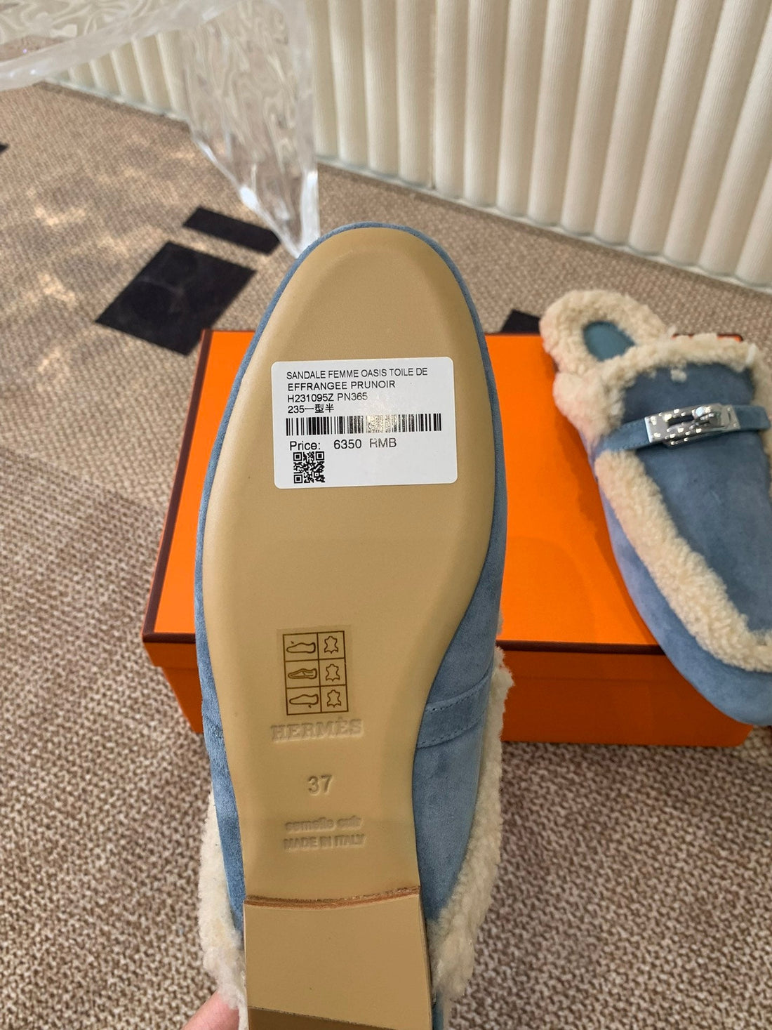 Hm Oz Mule In Dark Pastel Blue Suede Lined With Wool Fleece 113199