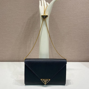 Pra Cross Pattern Envelope Bag Black Leather 341148