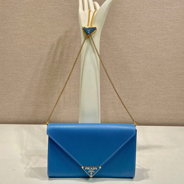 Pra Cross Pattern Envelope Bag Blue Leather 341158