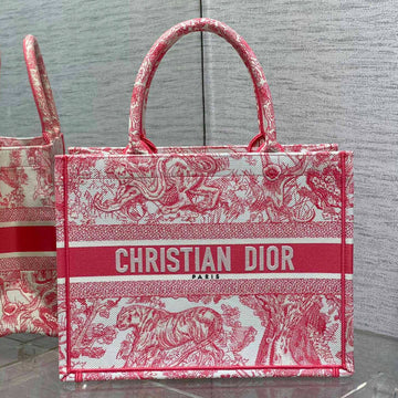 Medium Dioriviera Book Tote 36 Red Tiger Embroidery Canvas