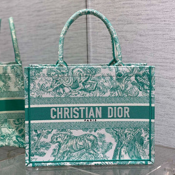 Medium Dioriviera Book Tote 36 Aquamarina Tiger Embroidery Canvas