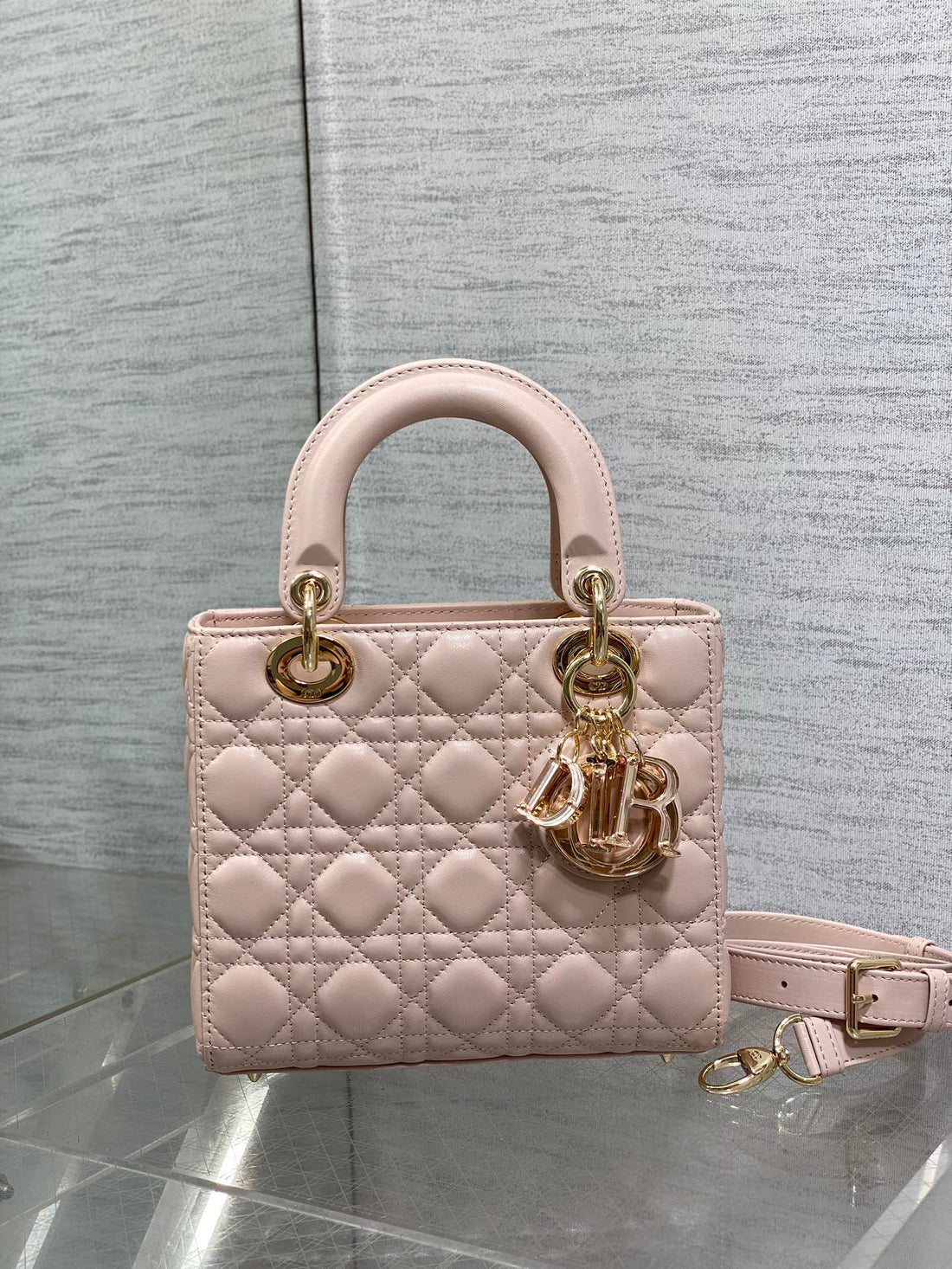 Lady Mini Bag 20 In Light Pink Lambskin