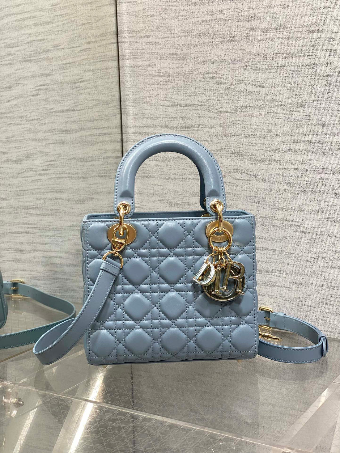 Lady Mini Bag 20 In Cerulean Blue Lambskin