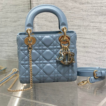 Lady Mini Bag 17 In Cerulean Blue Lambskin