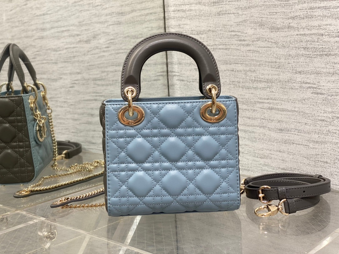 Lady Bag 17CM Celeste Blue Grey Lambksin
