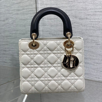 Small Lady 20 White Black Lambskin