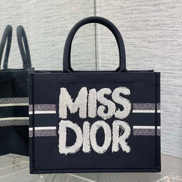 Medium Book Tote 36 In Black Mix White Canvas 226507