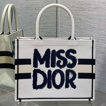 Medium Book Tote 36 In White Mix Black Canvas 226504