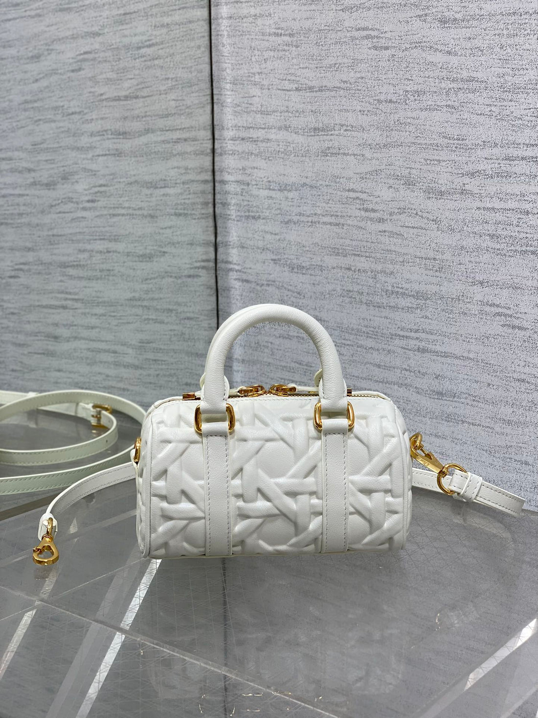 Groove 17 Bag In White Macrocannage Calfskin With Gold Hardware