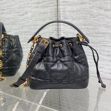 Small 18 Jolie Bucket Bag Black Macrocannage Lambskin