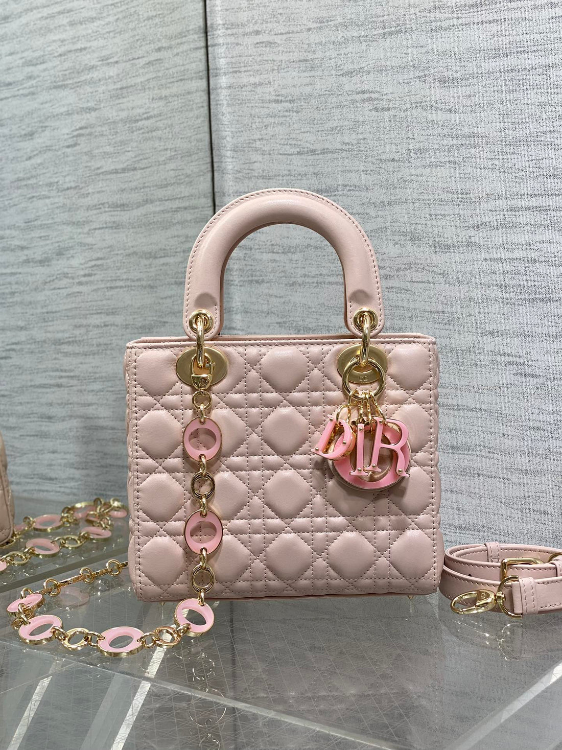 CD Lady Bag 20CM Pink Lambskin Pink Charm