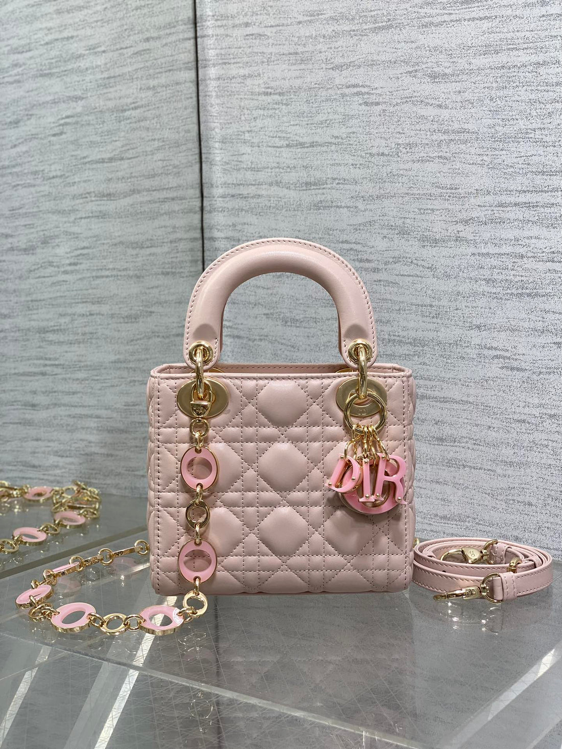 CD Lady 17CM Pink Lambskin Pink Charm