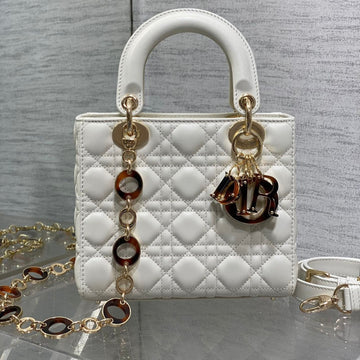 Small 20 Lady Bag In White Macrocannage Lambskin With Gold Hardware