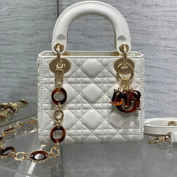 Mini 17 Lady Bag In White Macrocannage Lambskin With Gold Hardware