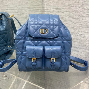Small 20 Caro Backpack In Royal Blue Macrocannage Lambskin