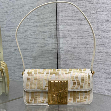 Mini 18 Flap Bag In White Lambskin With Gold Rhinstones