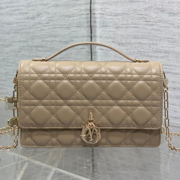 Mini Bag 24 In Camel Beige Patent Cannage Calfskin