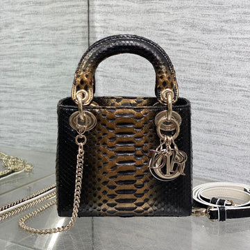 Mini 17 Lady Bag In Black Mix Coffee Brown Snakeskin Pattern Lambskin
