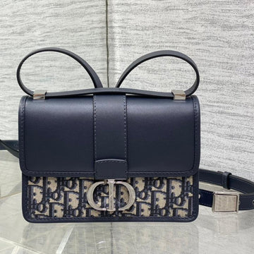 Montaigne East-West 21 Bag With Chain In Navy Blue Lambskin And Monogram Jacquard