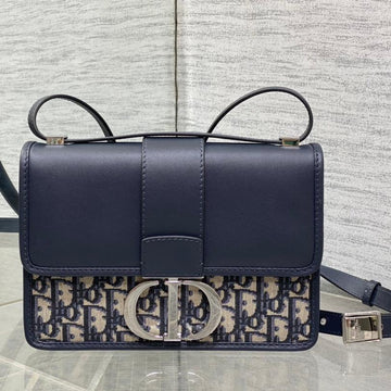 Montaigne East-West 24 Bag With Chain In Navy Blue Lambskin And Monogram Jacquard