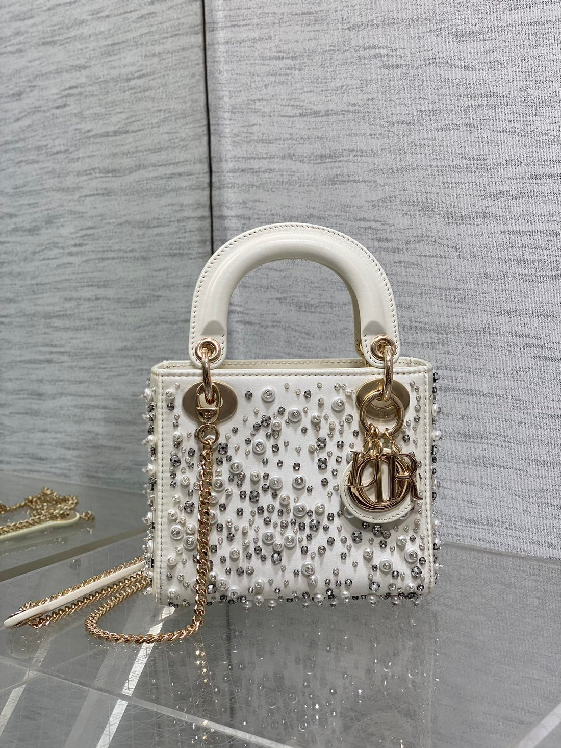 CD Lady 17CM White Canvas Diamond Embellished