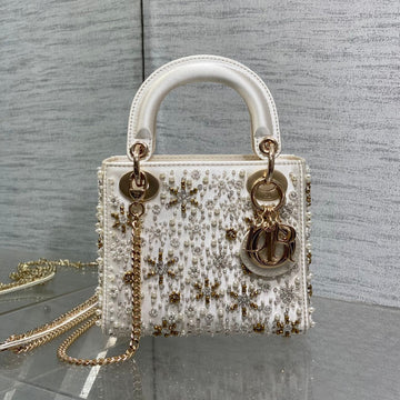 CD Lady 17CM White Canvas Star Diamond Embellished Pearl