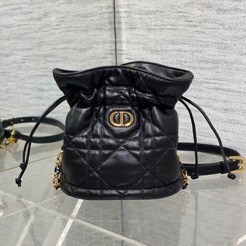 Montaigne Mini 18 Bucket Bag With Drawstring In Black Lambskin