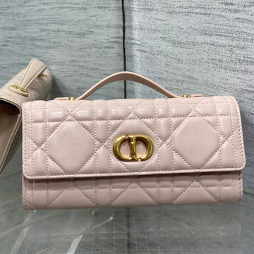 Miss Caro Top Handle Pouch 24 In Pale Pink Macrocannage Lambskin