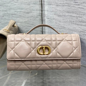 Miss Caro Top Handle Pouch 24 In Bisque Beige Macrocannage Lambskin