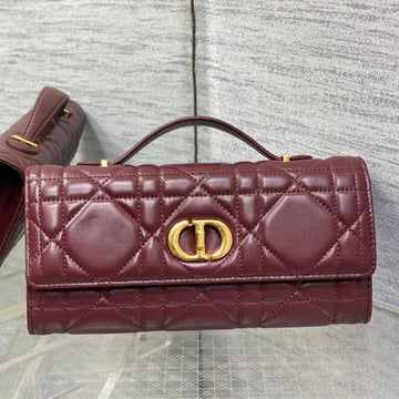 Miss Caro Top Handle Pouch 24 In Terracotta Red Macrocannage Lambskin