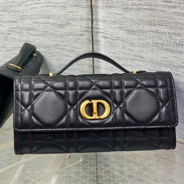 Miss Caro Top Handle Pouch 24 In Black Macrocannage Lambskin