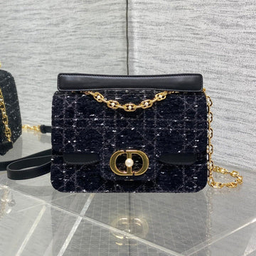 Small 22 Jolie Top Handle Bag In Black Mix White Cannage Tweed