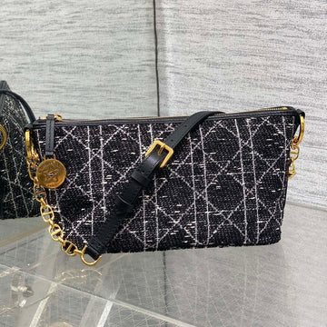 Star Hobo 28 Bag With Chain Black Mix White Cannage Tweed With Gold Hardware