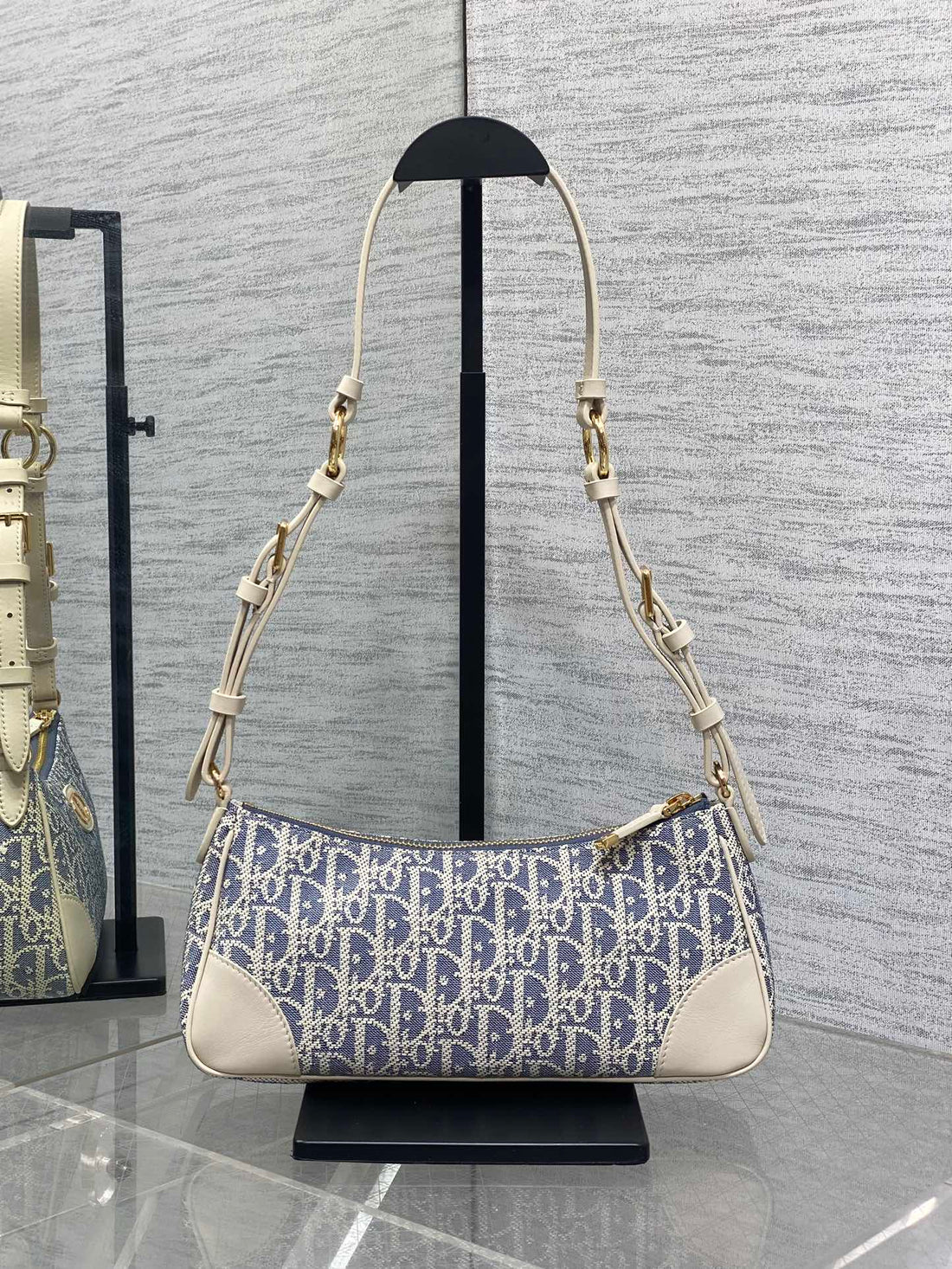 CD Cigale Mini Bag 26 Blue Raffia-Effect Fabric