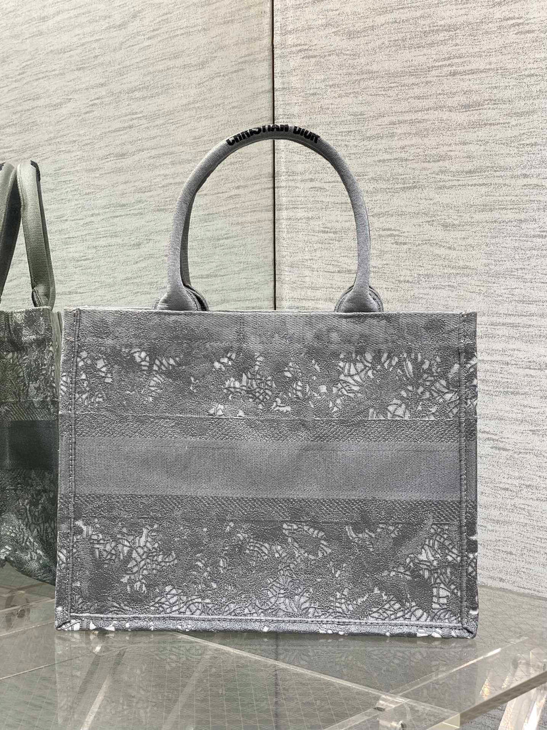 CD Medium Dior Book Tote Scotland’s National Flower Pattern Grey Cotton