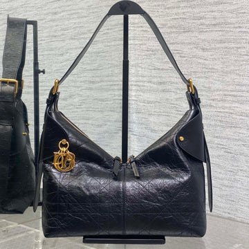 CD Voyage Handbag 28 Black Crinkled Calfskin